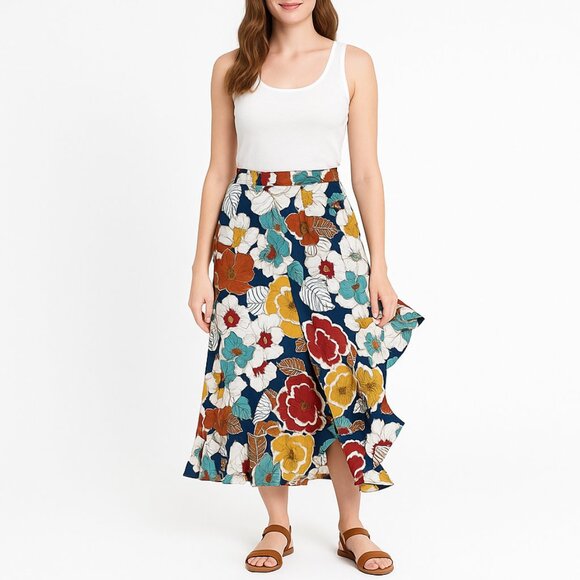 Free People Dresses & Skirts - Free People USA Floral Wrap Midi Skirt Size 6 Boho A-Line Retro Print Festival V